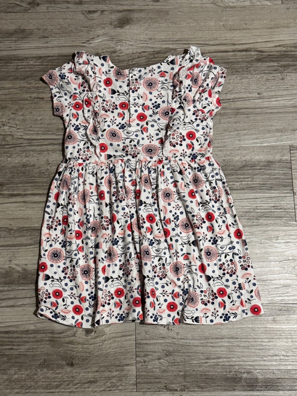 Carter's White Dress with pink and Navy Floral Print and Ruffle Sleeves